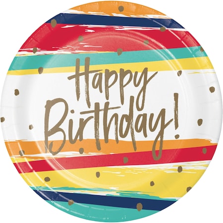 Creative Converting Happy Birthday Stripes Paper Plates, 9", 96PK 356648
